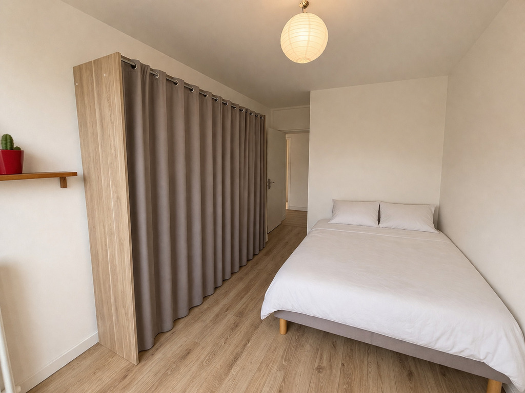 A Louer. Libre Immédiatement. Quimper, Quartier de Penhars, T4 Meublé avec Balcon et Cave.