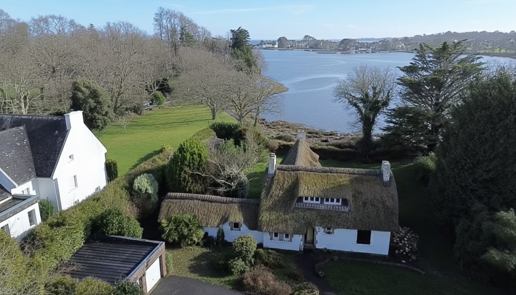 Exclusivité Agence, La forêt Fouesnant, Vue Panoramique Pour Chaumière Bretonne Avec Jardin