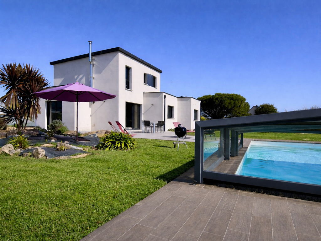 Plouhinec– Contemporaine Vue Mer & Superbe Piscine Sur Terrain de 2200 m²