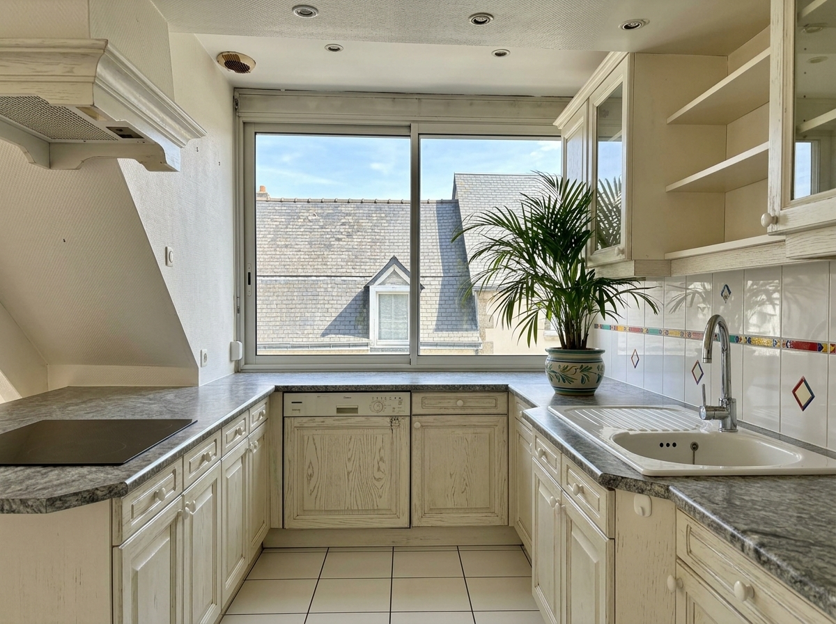 Quimper Centre Vue Cathédrale pour Appartement en duplex (115m2) avec Place de Parking Sécurisée.